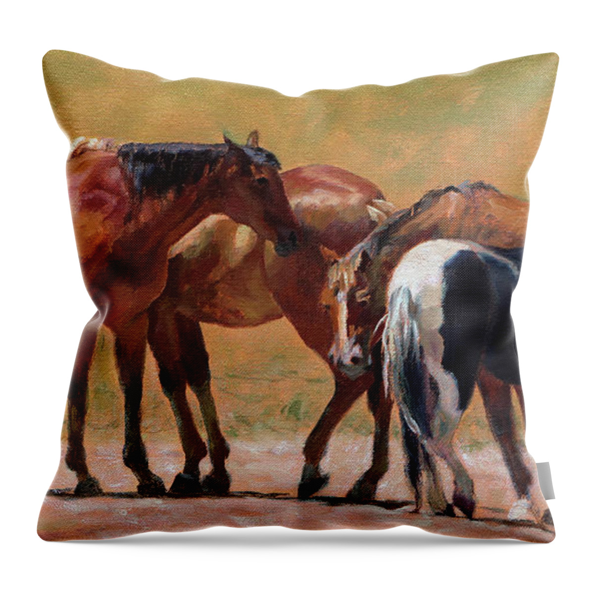 Horse Throw Pillow featuring the painting Heads or Tails by Bonnie Mason