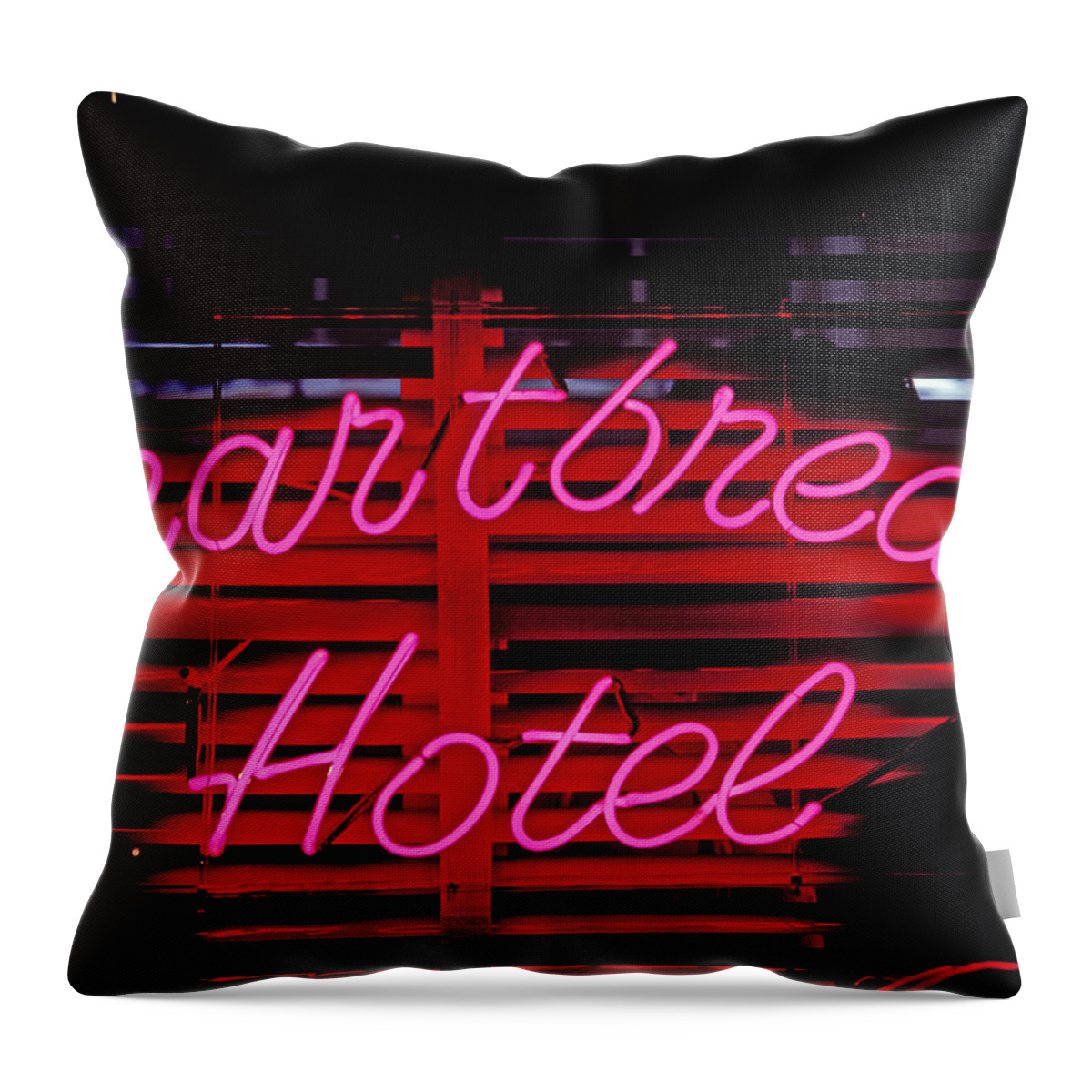 Heartbreak Throw Pillow featuring the photograph Heartbreak hotel neon by Garry Gay