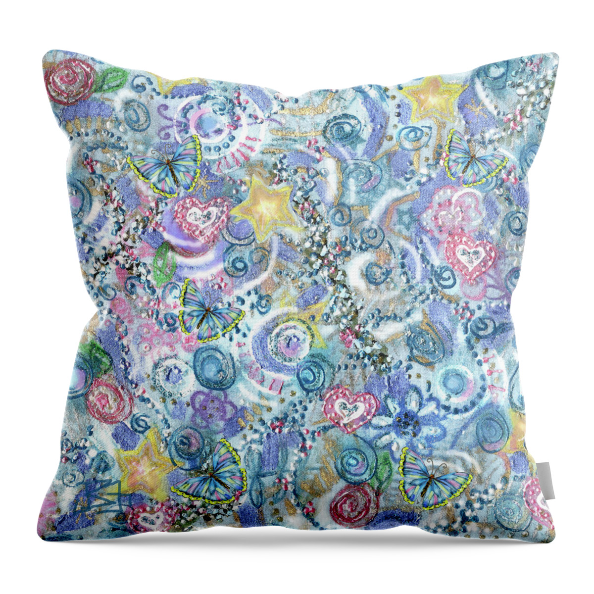Pastel Throw Pillow featuring the painting Pattern Hearts and Butterflies by Jean Batzell Fitzgerald