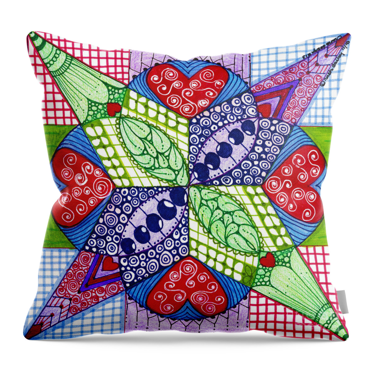 Shapes Throw Pillow featuring the mixed media Hearts and Berries by Ruth Dailey