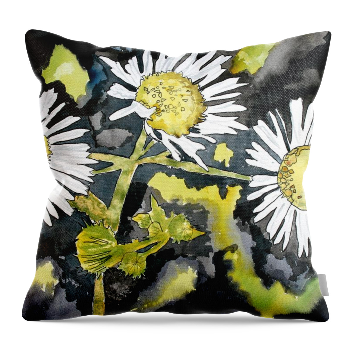 Wildflower Throw Pillow featuring the painting Heath Aster Flower Art Print by Derek Mccrea