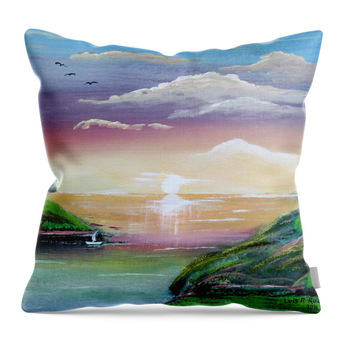 Sunset Throw Pillow featuring the painting Heavenly View by Luis F Rodriguez