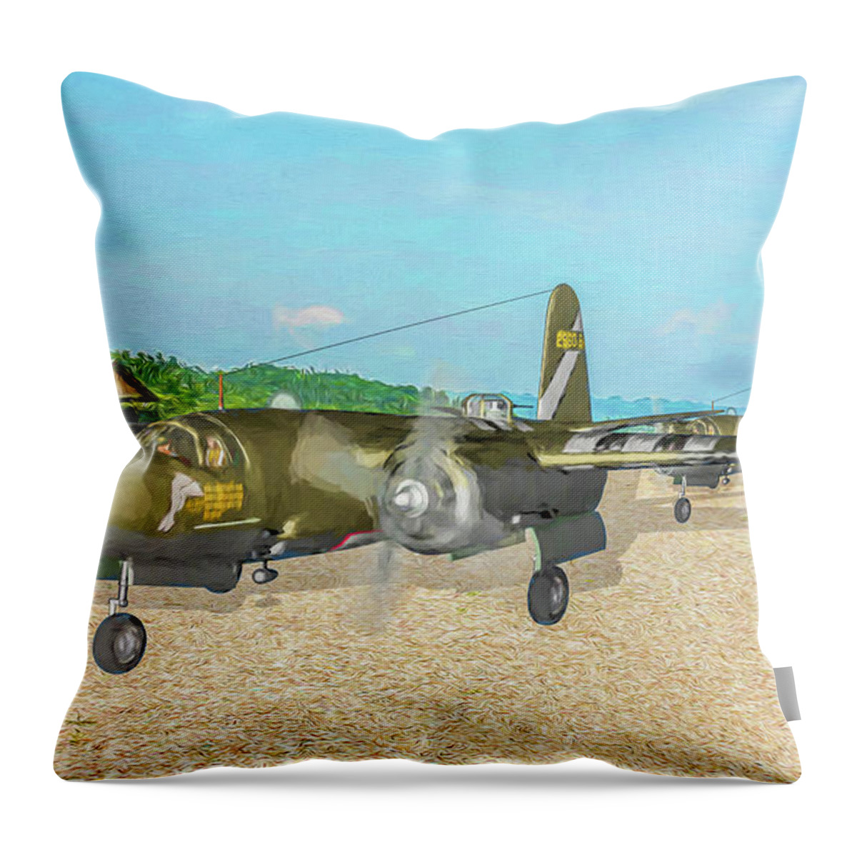 Martin B-26 Marauder Throw Pillow featuring the digital art Heaven's Above Startup - Oil by Tommy Anderson