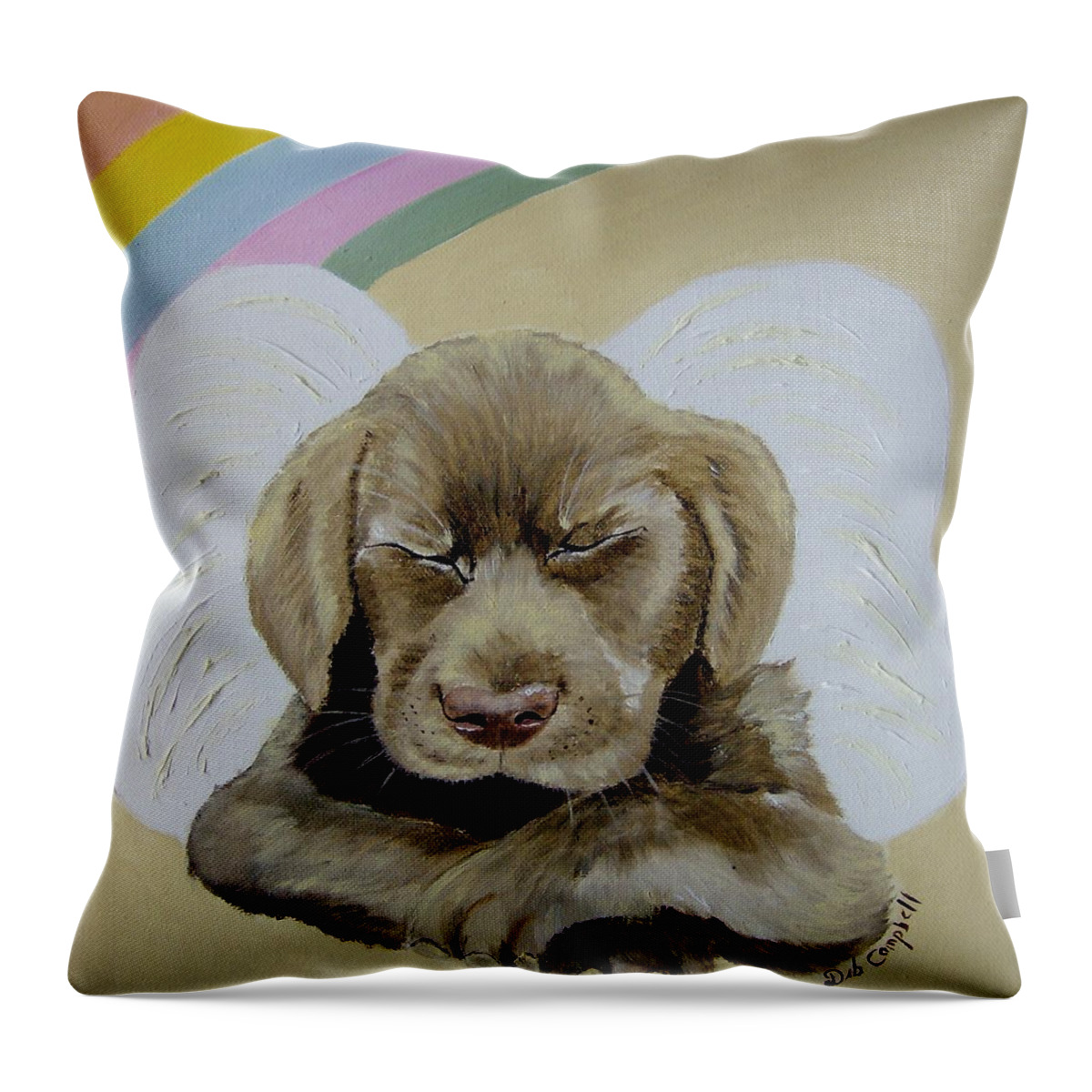 Dog Throw Pillow featuring the painting Heaven's Little Angel by Debra Campbell