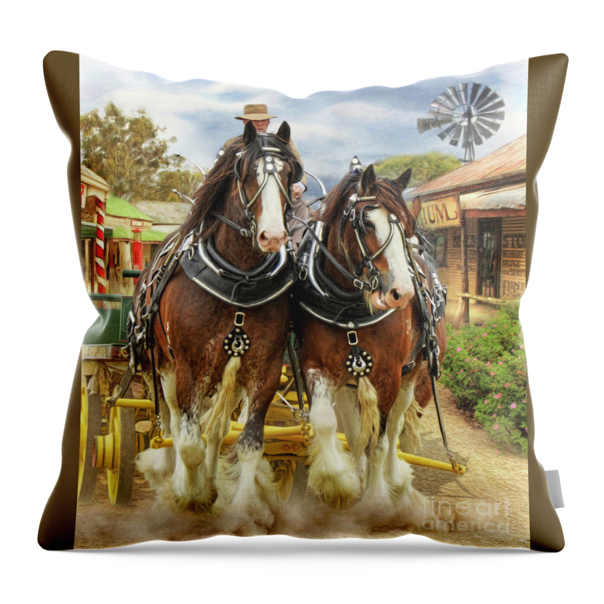 Harness Horse Throw Pillow featuring the digital art Heavy Horses by Trudi Simmonds