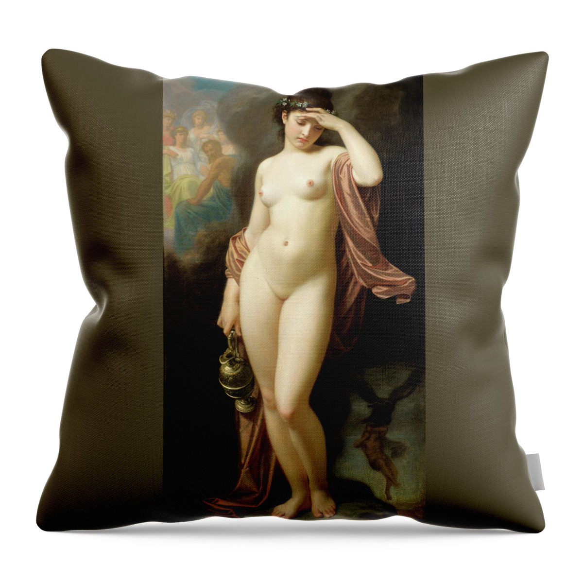 Hugues Merle Throw Pillow featuring the painting Hebe Day-Dreaming or Hebe after her Fall by Hugues Merle