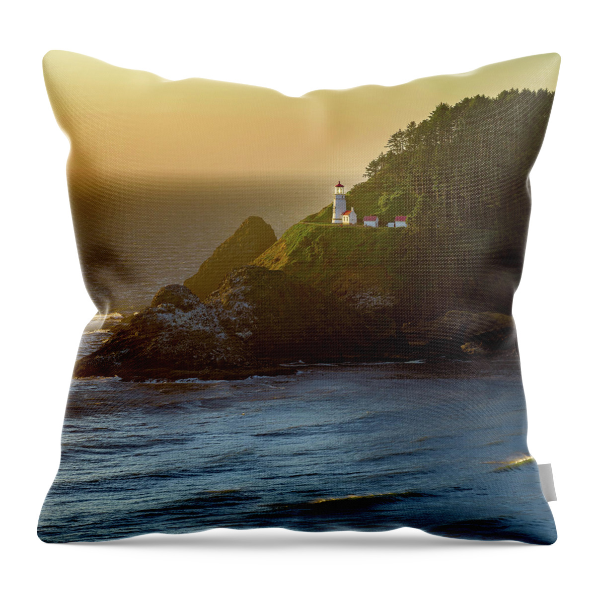 Coastline Throw Pillow featuring the photograph Heceta Head Lighthouse at Sunset by John Hight