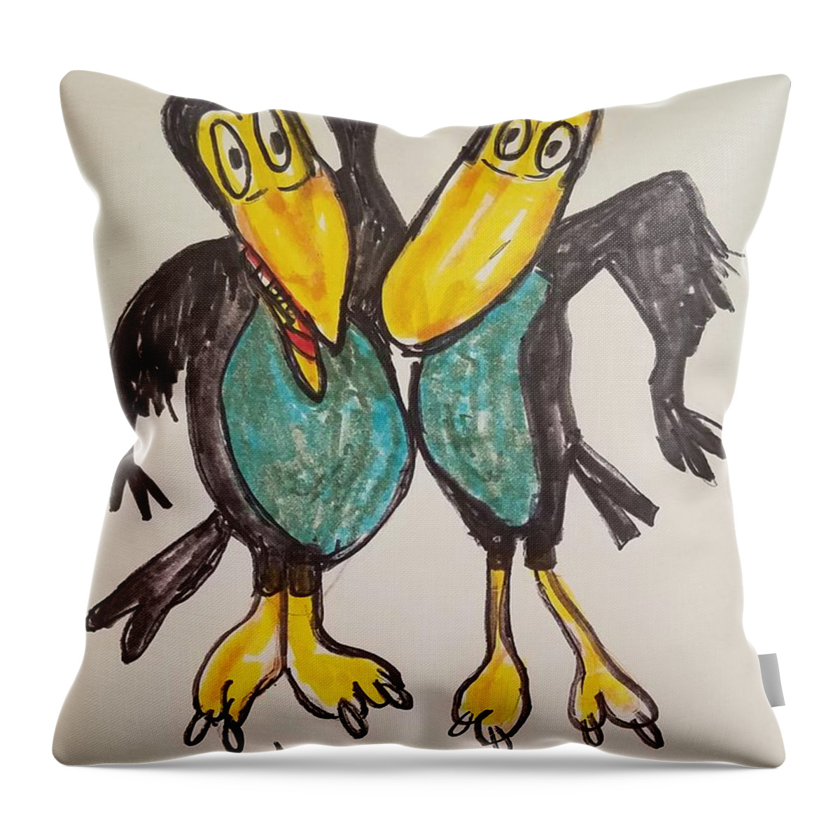 Heckle And Jeckle Throw Pillow featuring the painting Heckle And Jeckle by Geraldine Myszenski