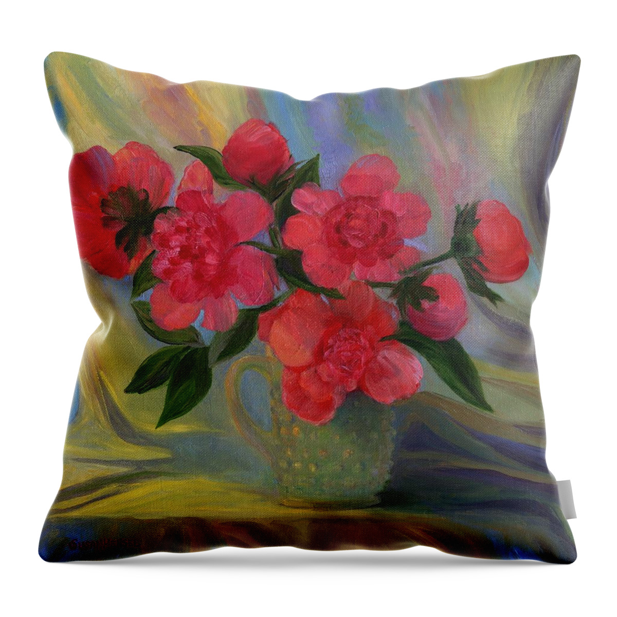 Flowers Throw Pillow featuring the painting Heirlooms by Susan Hensel