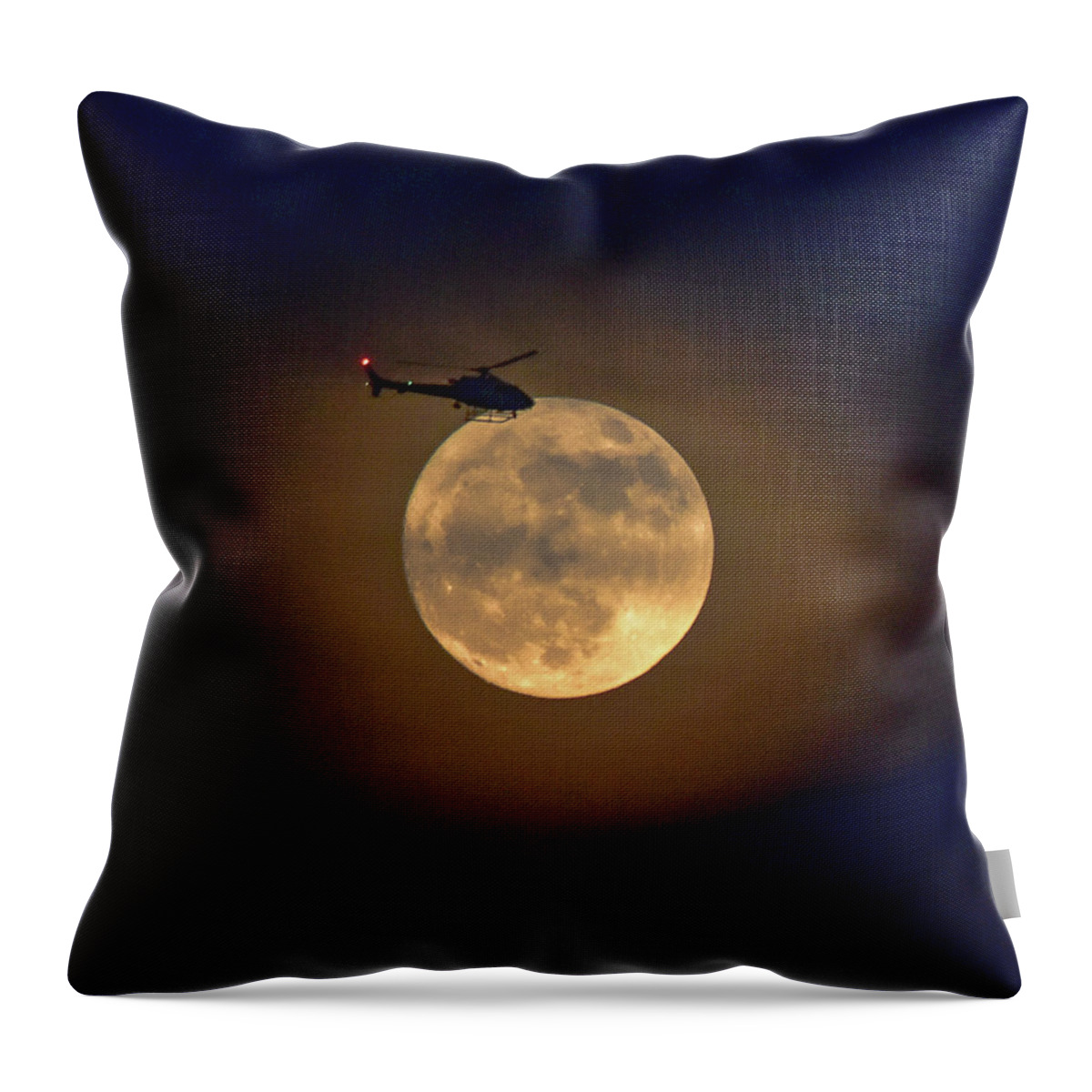 Linda Brody Throw Pillow featuring the photograph Helicopter Moon and Clouds I by Linda Brody
