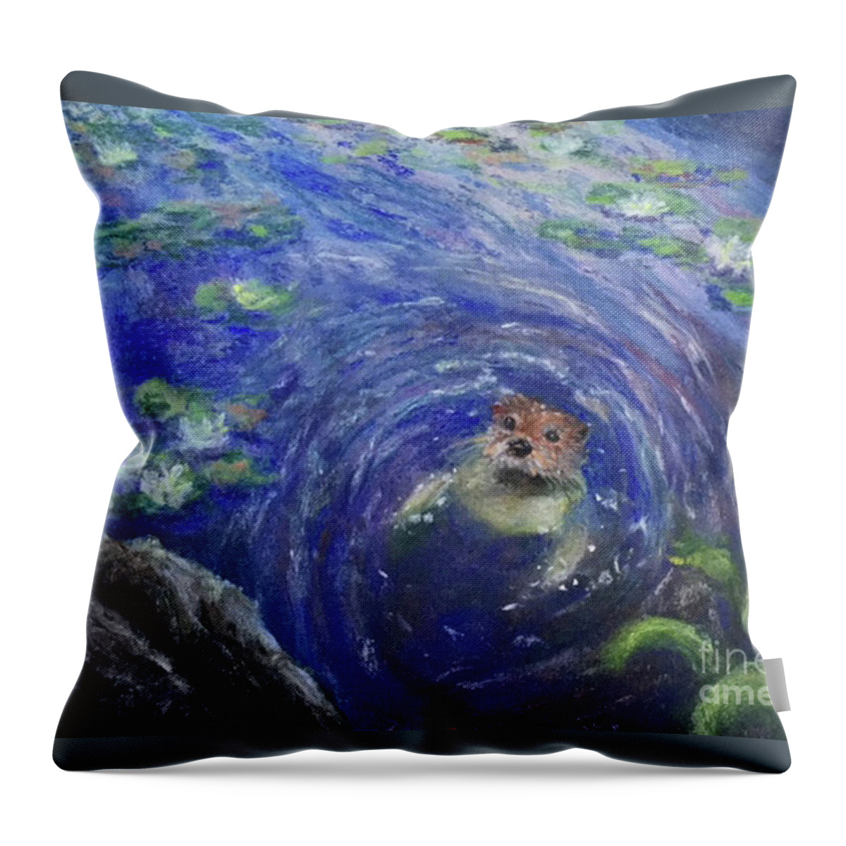 Otter Throw Pillow featuring the painting Hello by Susan Sarabasha
