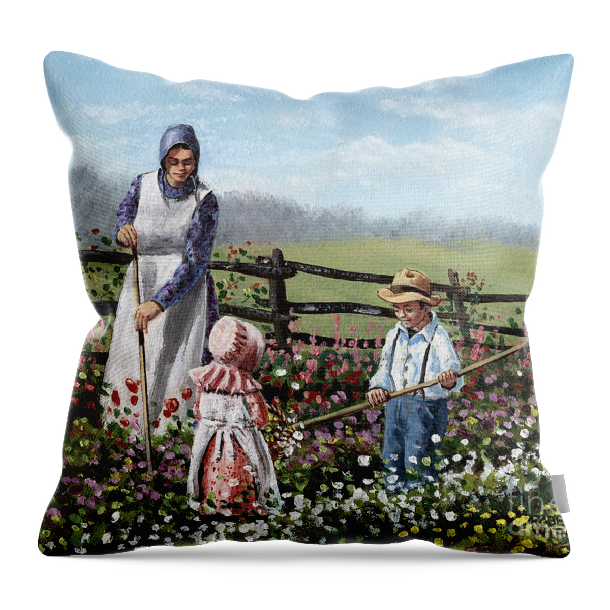 Garden Throw Pillow featuring the painting Helping hands by Roger Witmer