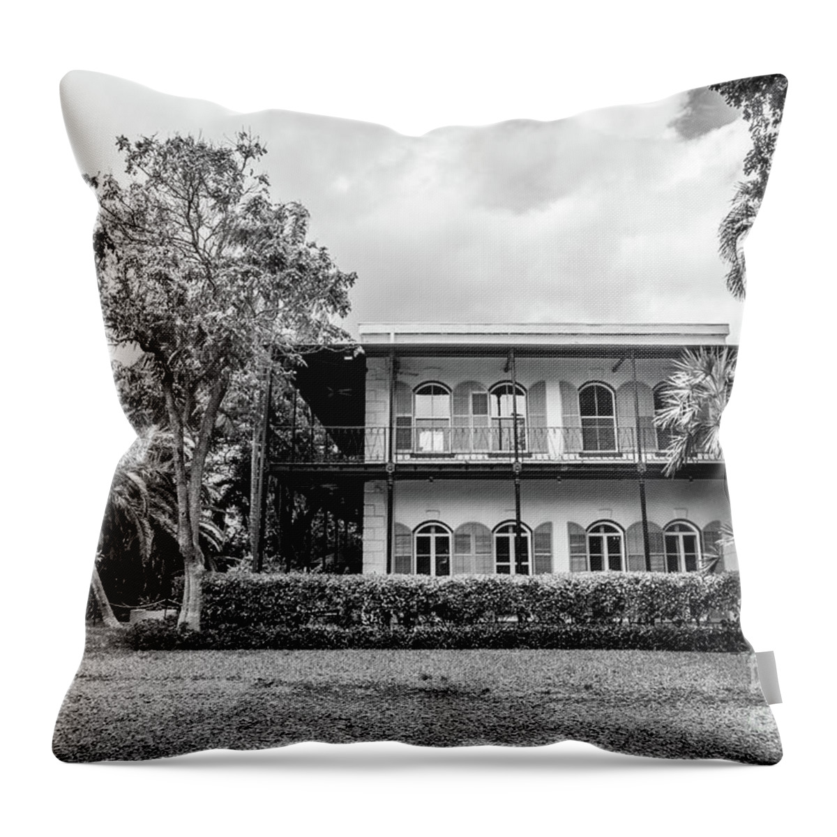 Black And White Throw Pillow featuring the photograph Hemingway House, Key West, Florida, Blk Wht by Liesl Walsh