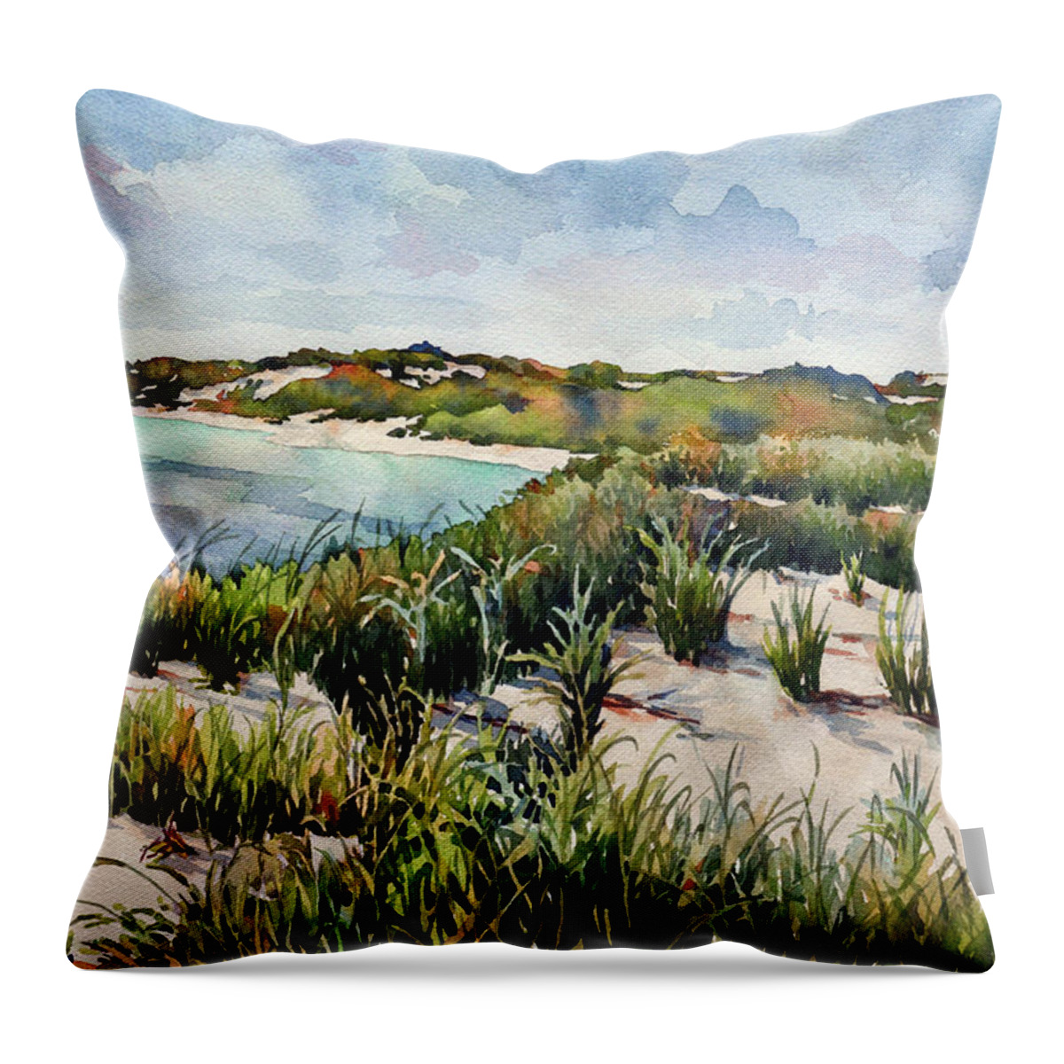 #delawarebeaches #beach Throw Pillow featuring the painting Henlopen Dunes by Mick Williams
