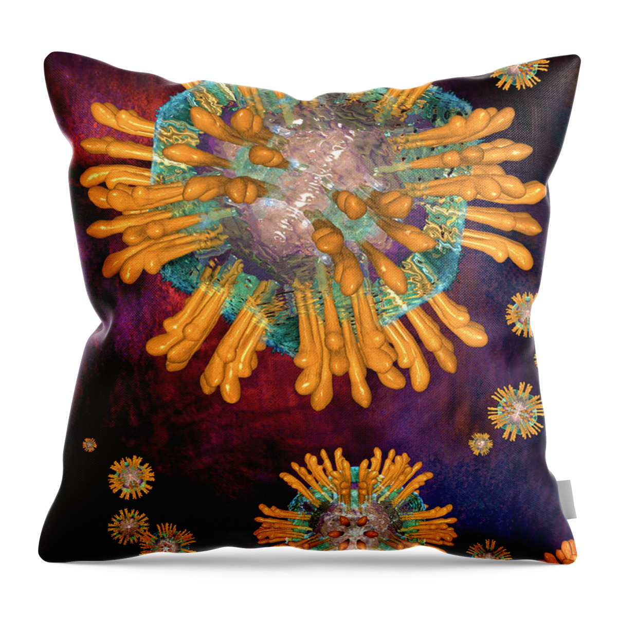 Biological Throw Pillow featuring the digital art Hepatitis C Virus particles or virions. by Russell Kightley
