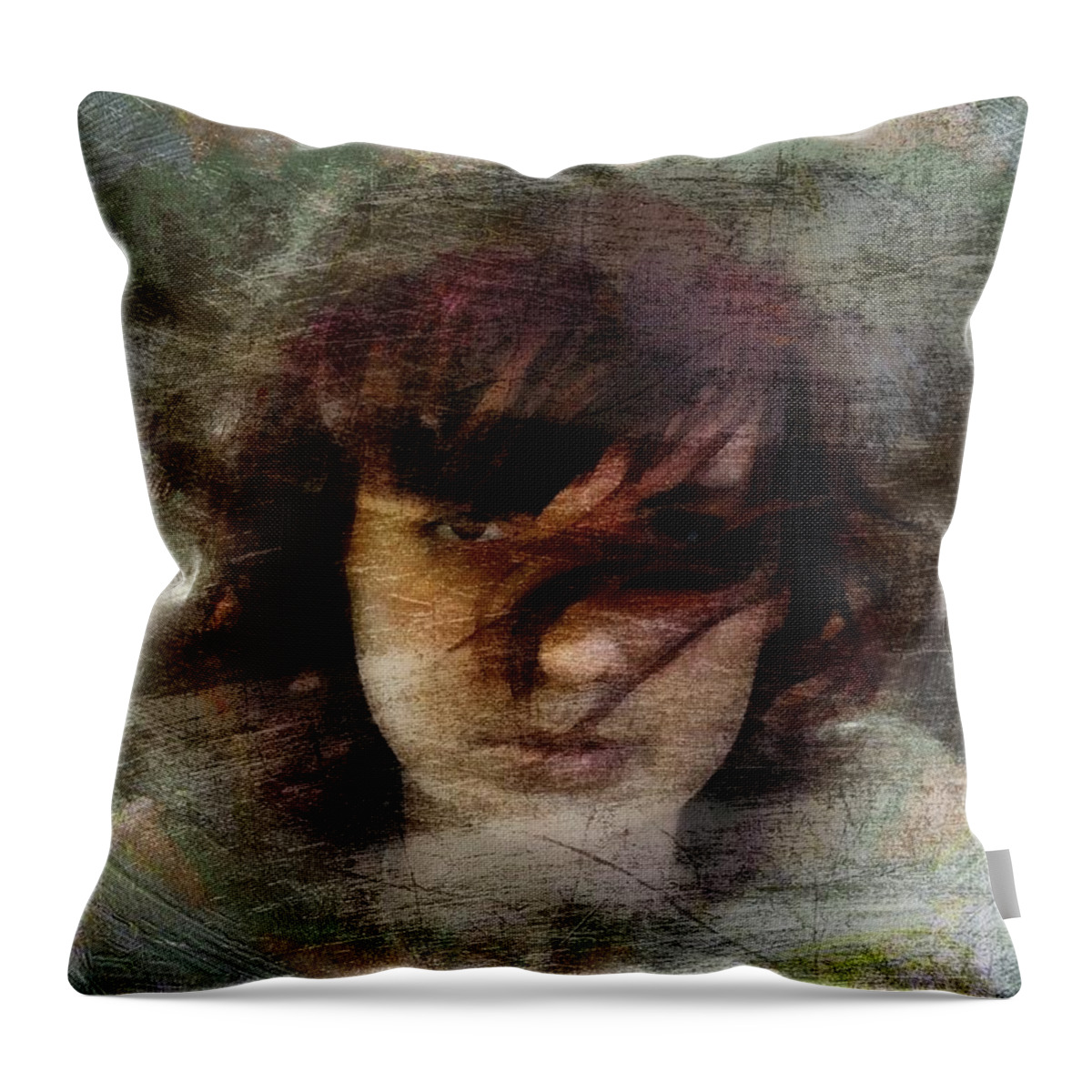 Girl Throw Pillow featuring the digital art Her dark story by Gun Legler