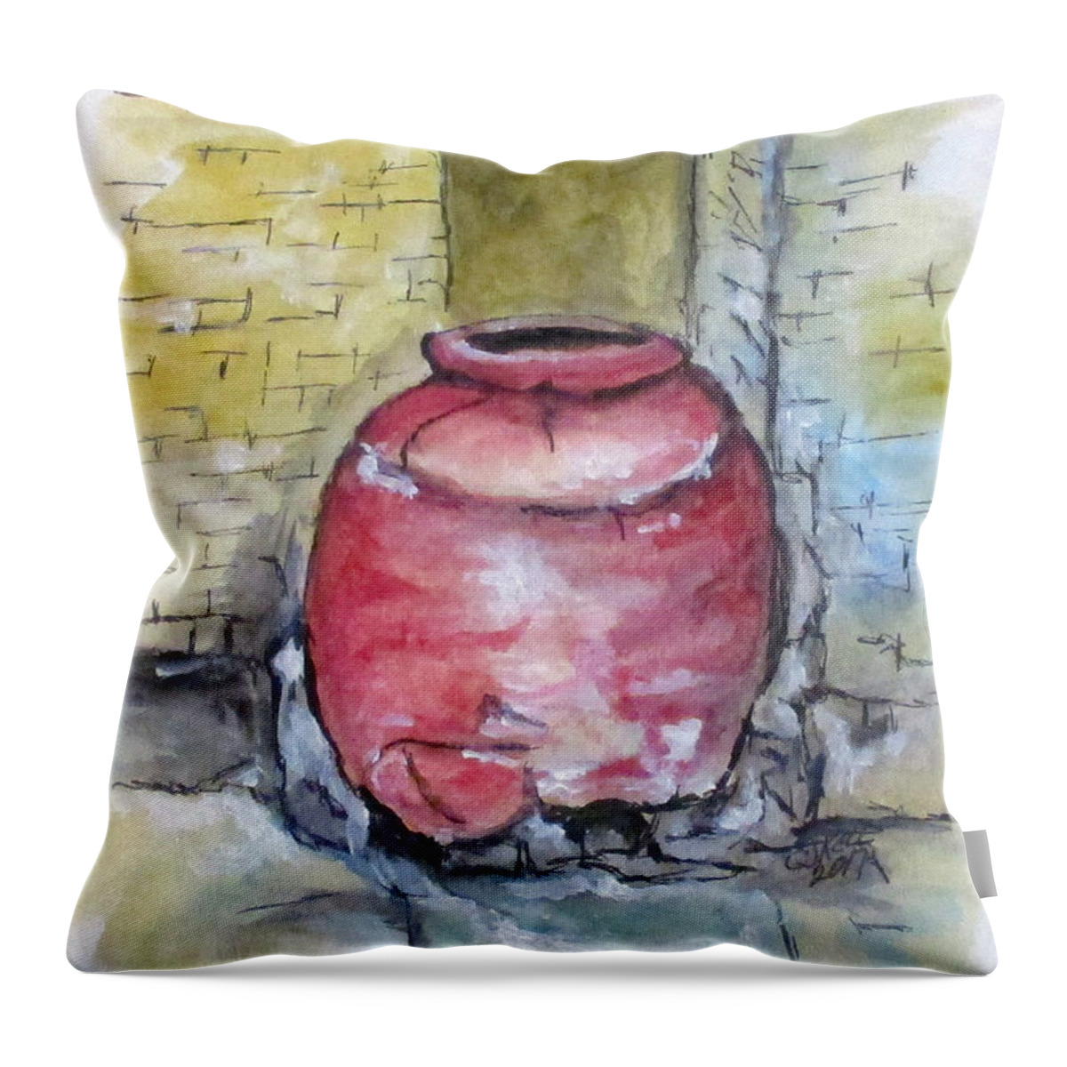 Amphora Throw Pillow featuring the painting Herculaneum Amphora Pot by Clyde J Kell
