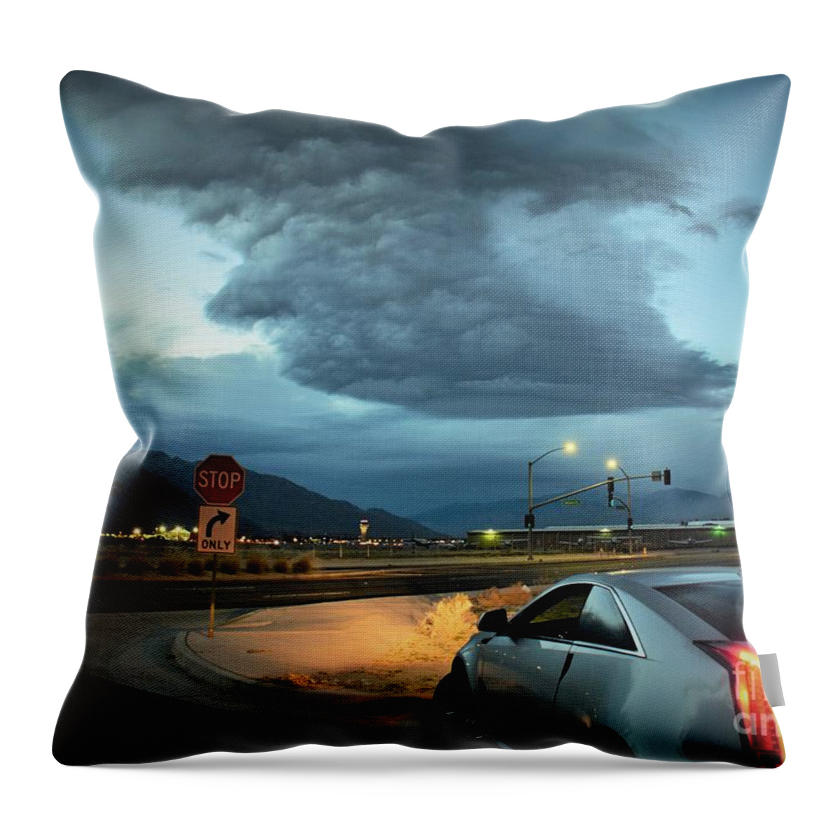 Lenticular Clouds Throw Pillow featuring the photograph Here by Angela J Wright