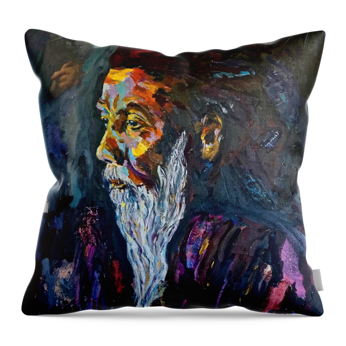 Mixed Media Throw Pillow featuring the mixed media Hermit at Golden Rock, Burma by Michael Cinnamond