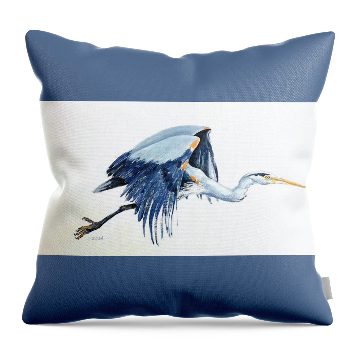 Great Blue Heron Throw Pillow featuring the painting Heron in Flight by Pat Dolan