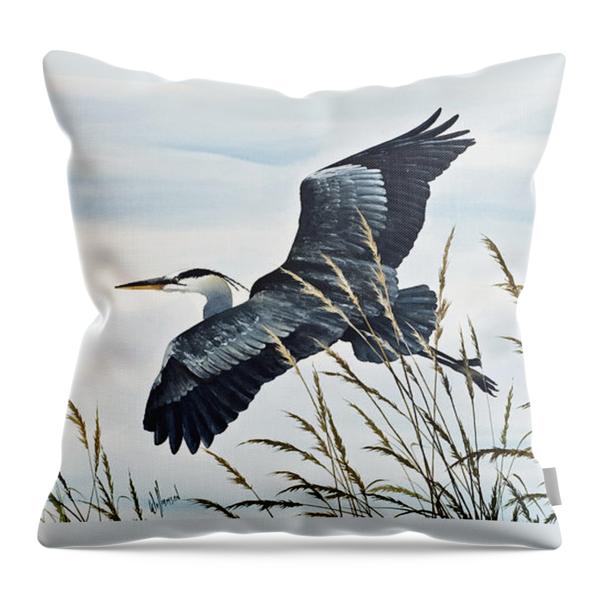 Heron Throw Pillow featuring the painting Herons Flight by James Williamson