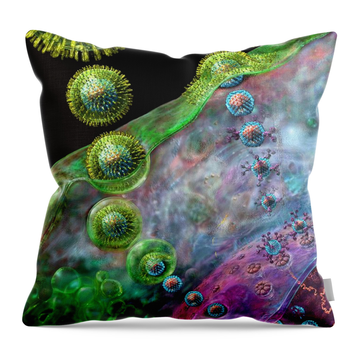 Assembly Throw Pillow featuring the digital art Herpes Virus replication by Russell Kightley