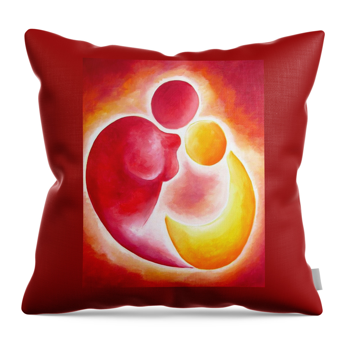 Red Throw Pillow featuring the painting He's... my snuggles by Jennifer Hannigan-Green