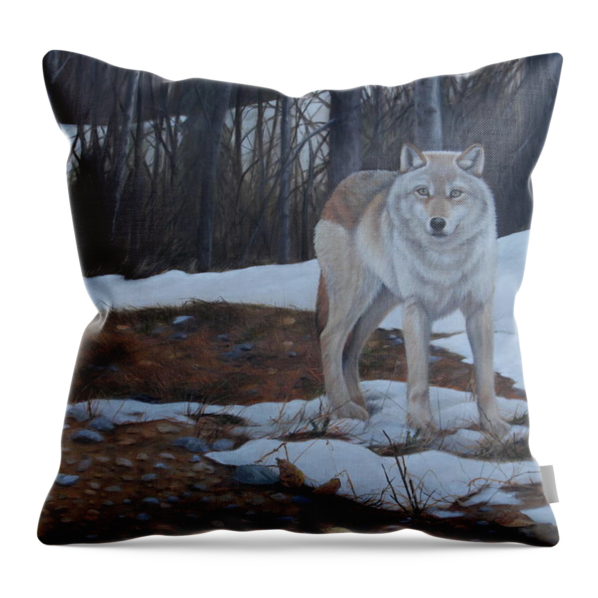 Timber Wolf Throw Pillow featuring the painting Hesitation by Tammy Taylor