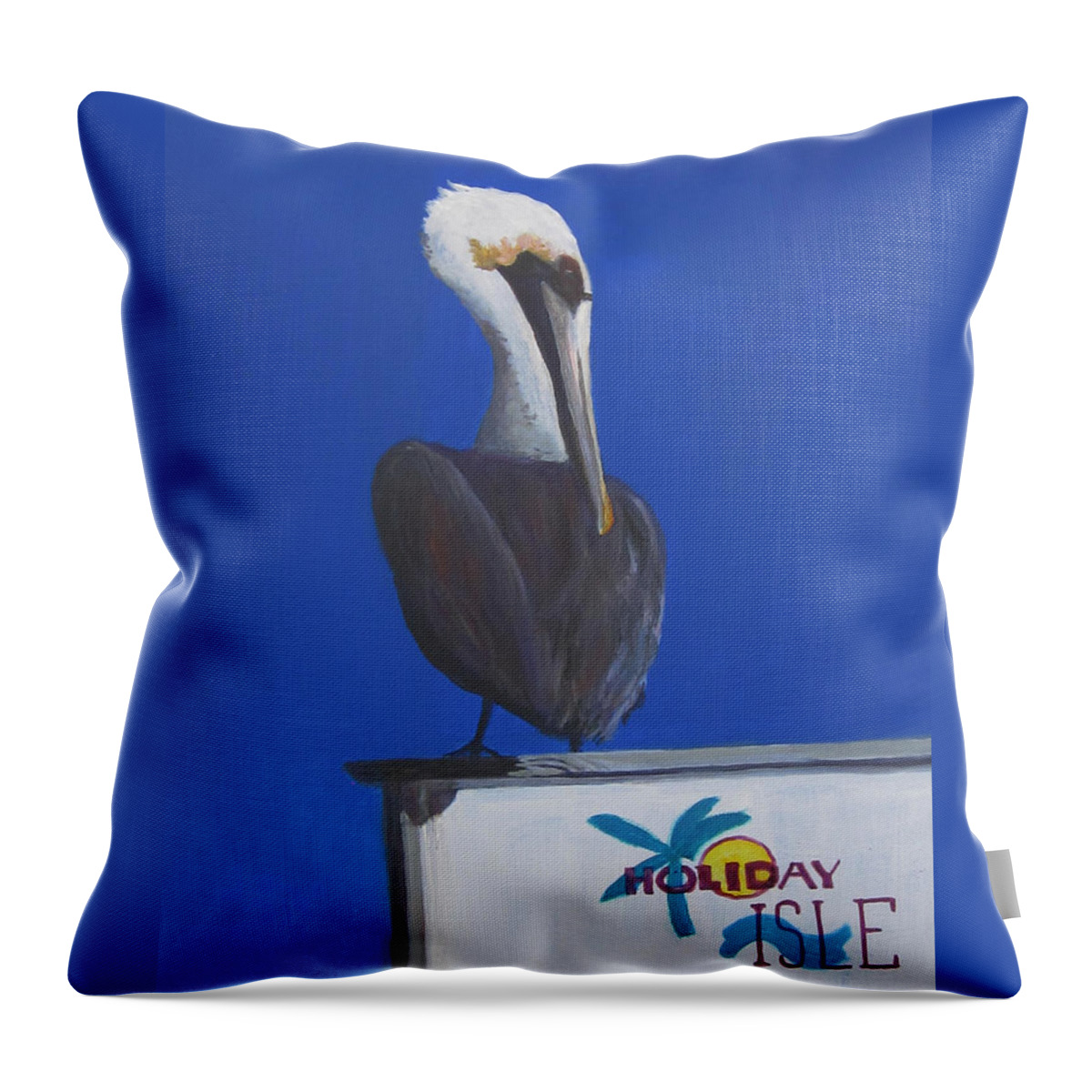 Pelican Throw Pillow featuring the painting Hi The Pelican by Anne Marie Brown