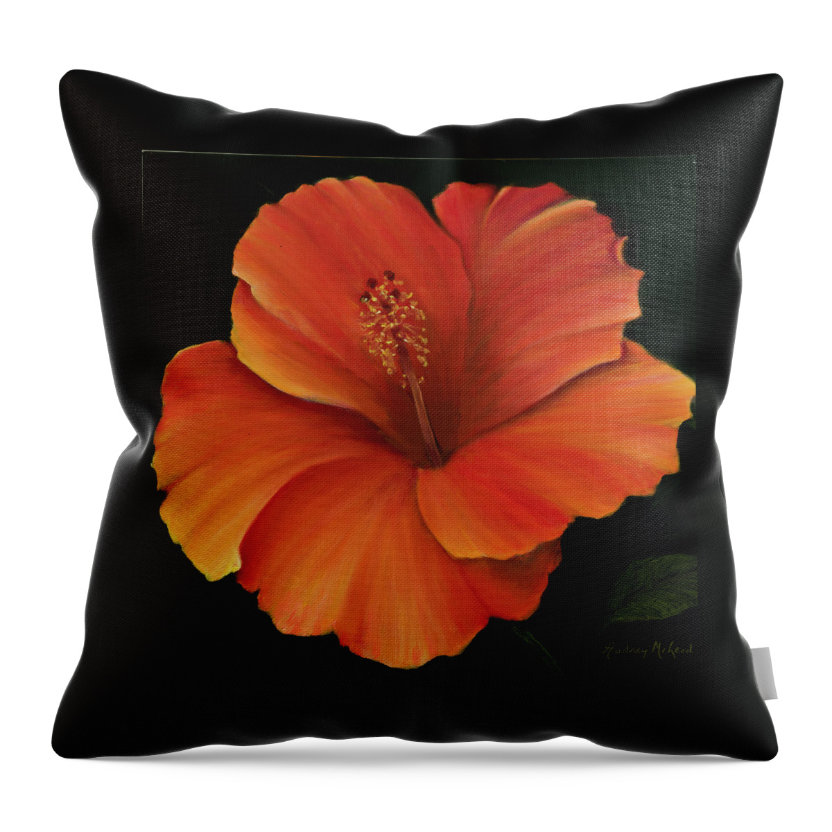 Red Hibiscus Throw Pillow featuring the painting Hibiscus Beauty by Audrey McLeod