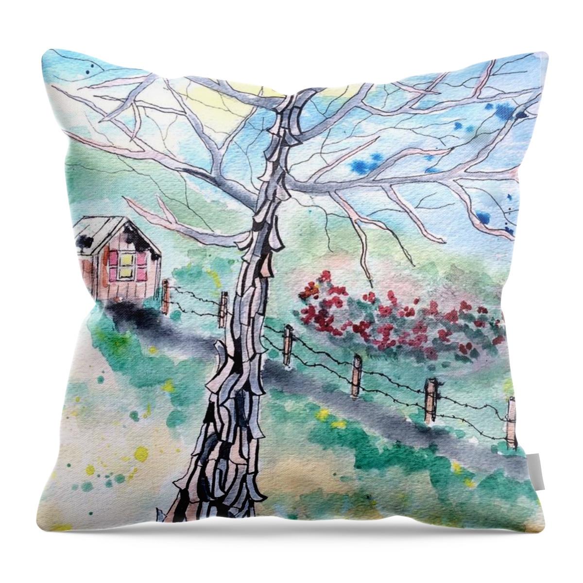 Hickory Tree Throw Pillow featuring the painting Hickory by Denise Tomasura