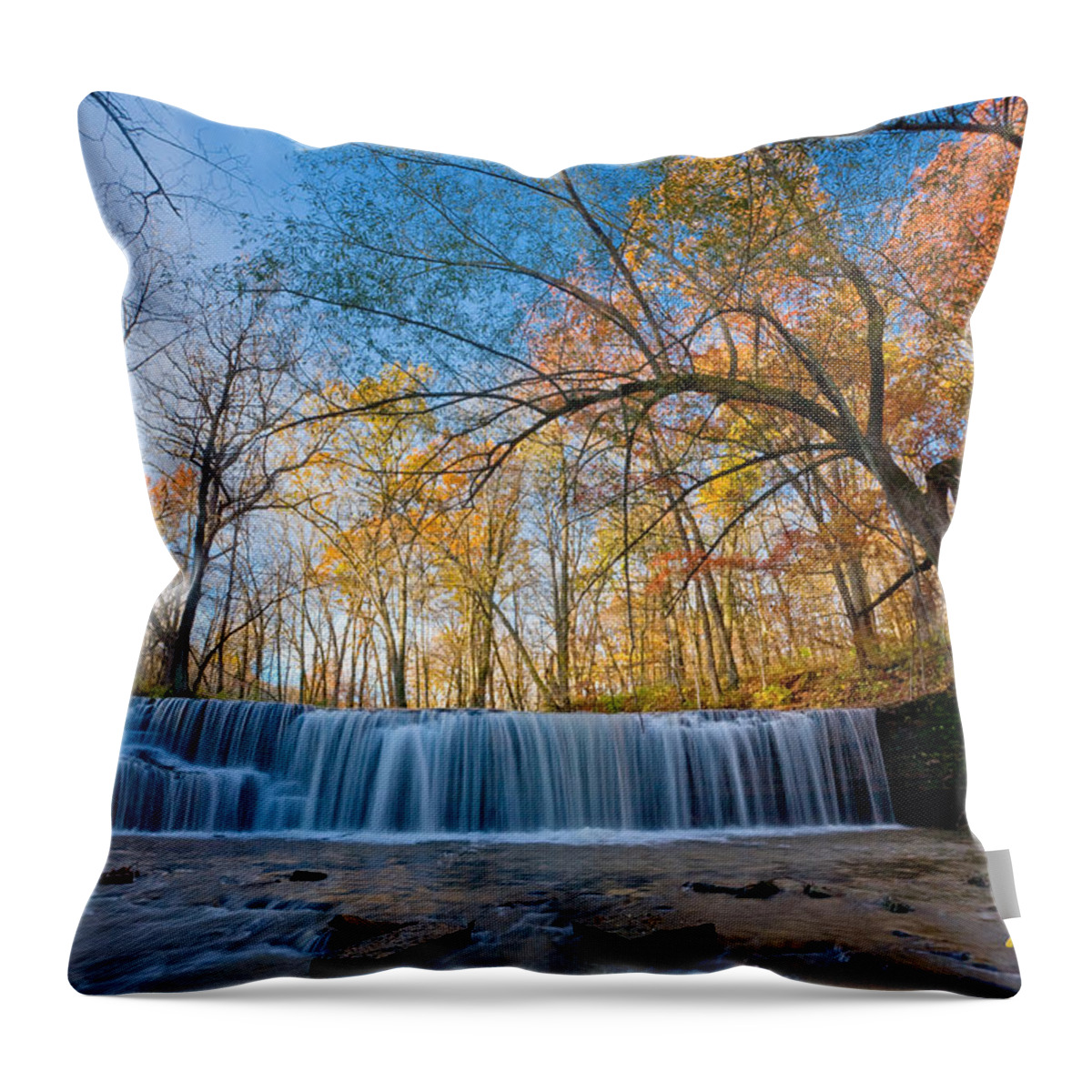 Autumn Throw Pillow featuring the photograph Hidden Falls in Autumn at full flow by Rikk Flohr