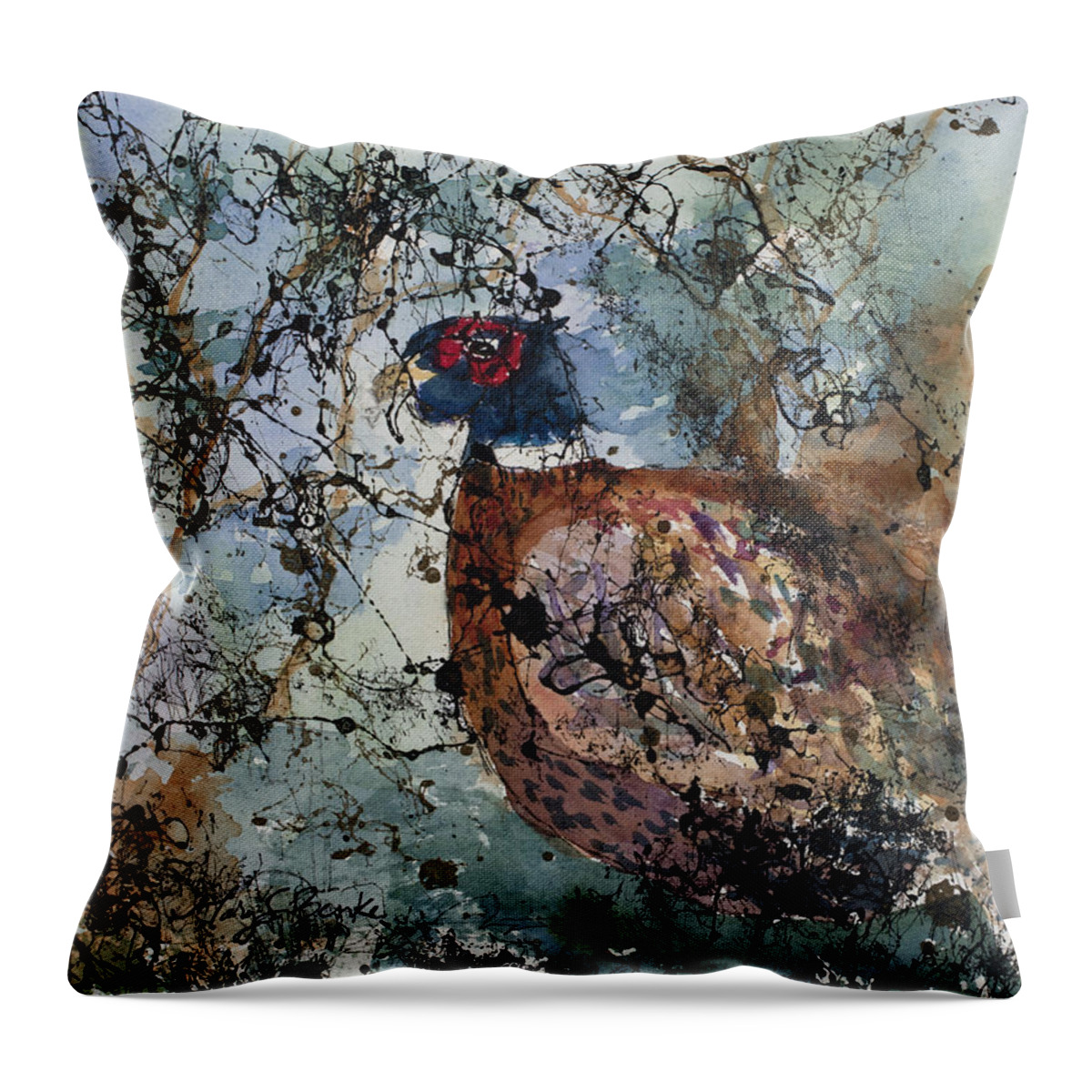 Pheasant Throw Pillow featuring the painting Hidden Gem by Mary Benke