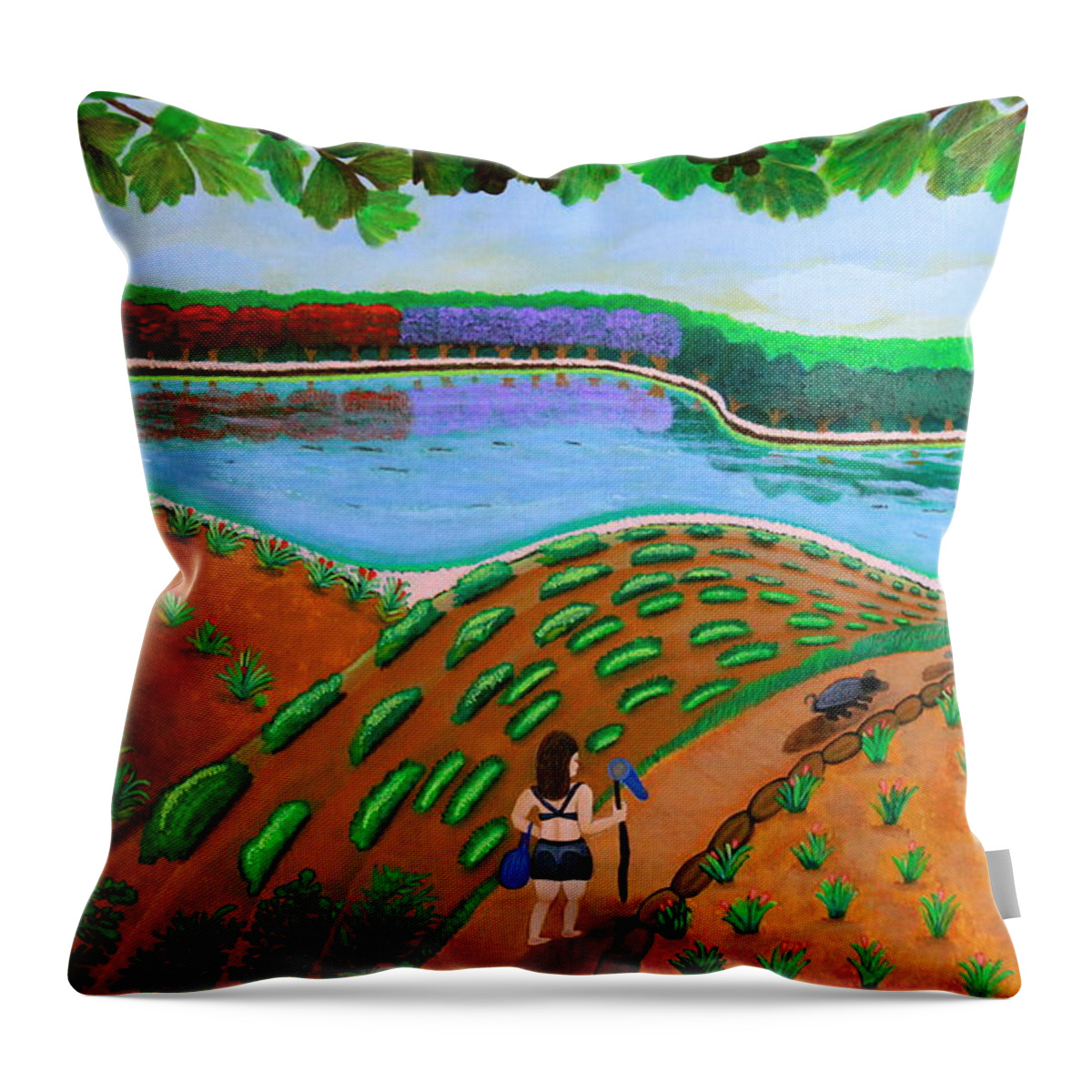 All Products Throw Pillow featuring the painting Hidden Water From Above by Lorna Maza