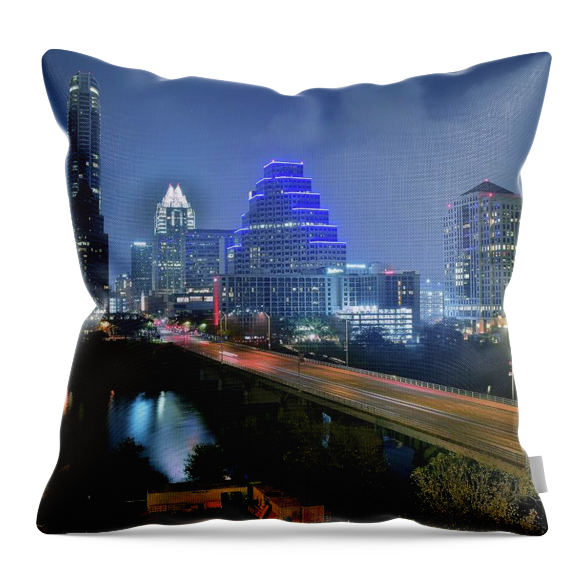 Austin Throw Pillow featuring the photograph High Above Austin by Frozen in Time Fine Art Photography