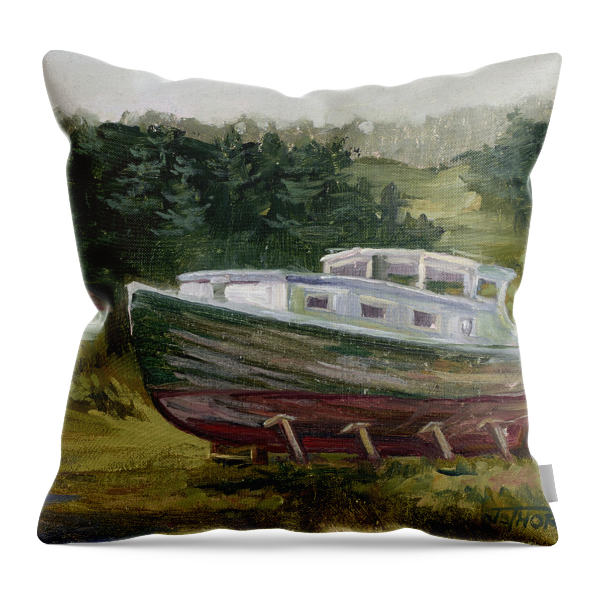 Boat Throw Pillow featuring the painting High and Dry by Jane Thorpe