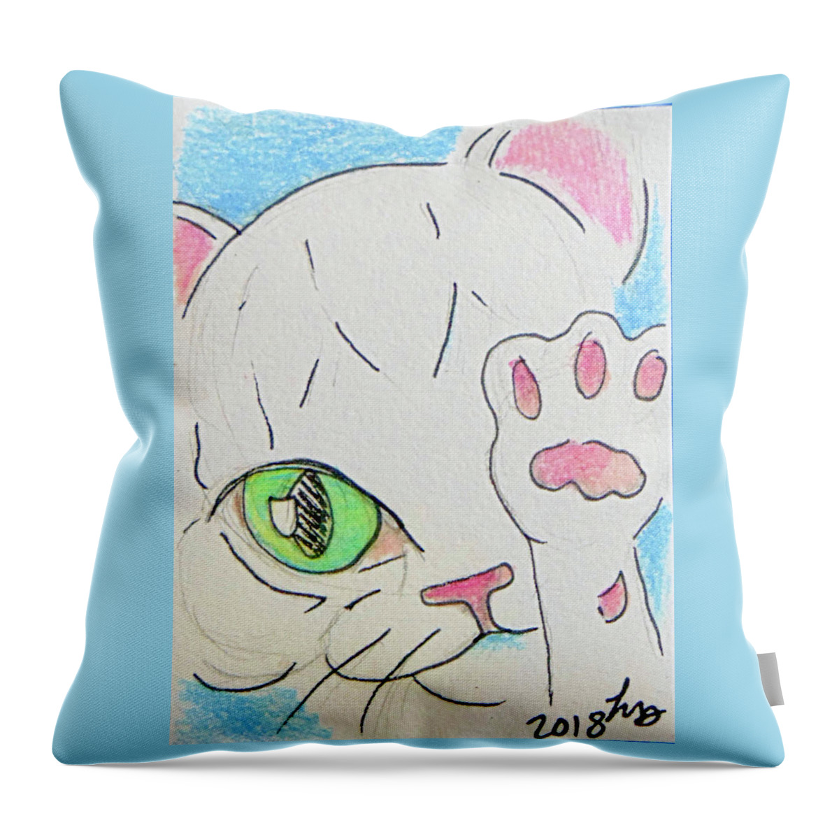 Art Throw Pillow featuring the drawing High Five by Loretta Nash