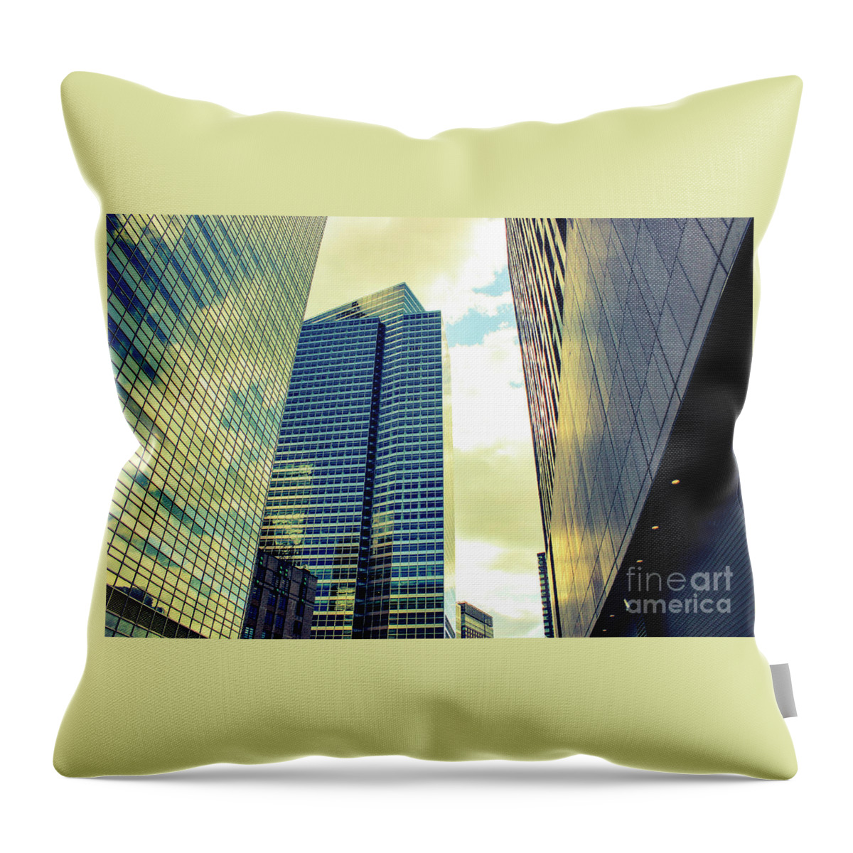 High Rise Reflections ;tall Mirror Building Nyc; Cramped Space Throw Pillow featuring the photograph High Rise Reflections NYC by Robin Coaker