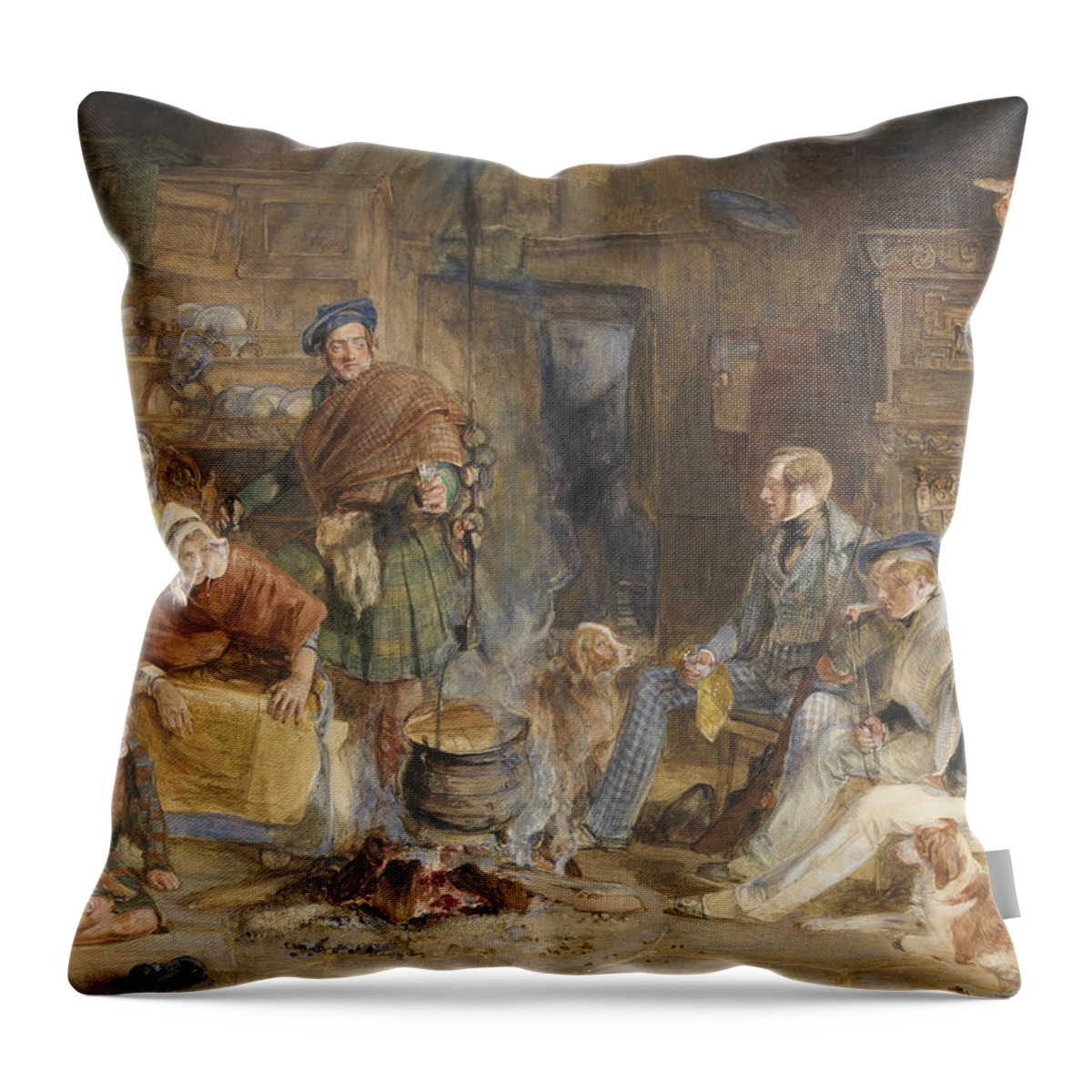 19th Century Art Throw Pillow featuring the drawing Highland Hospitality by John Frederick Lewis