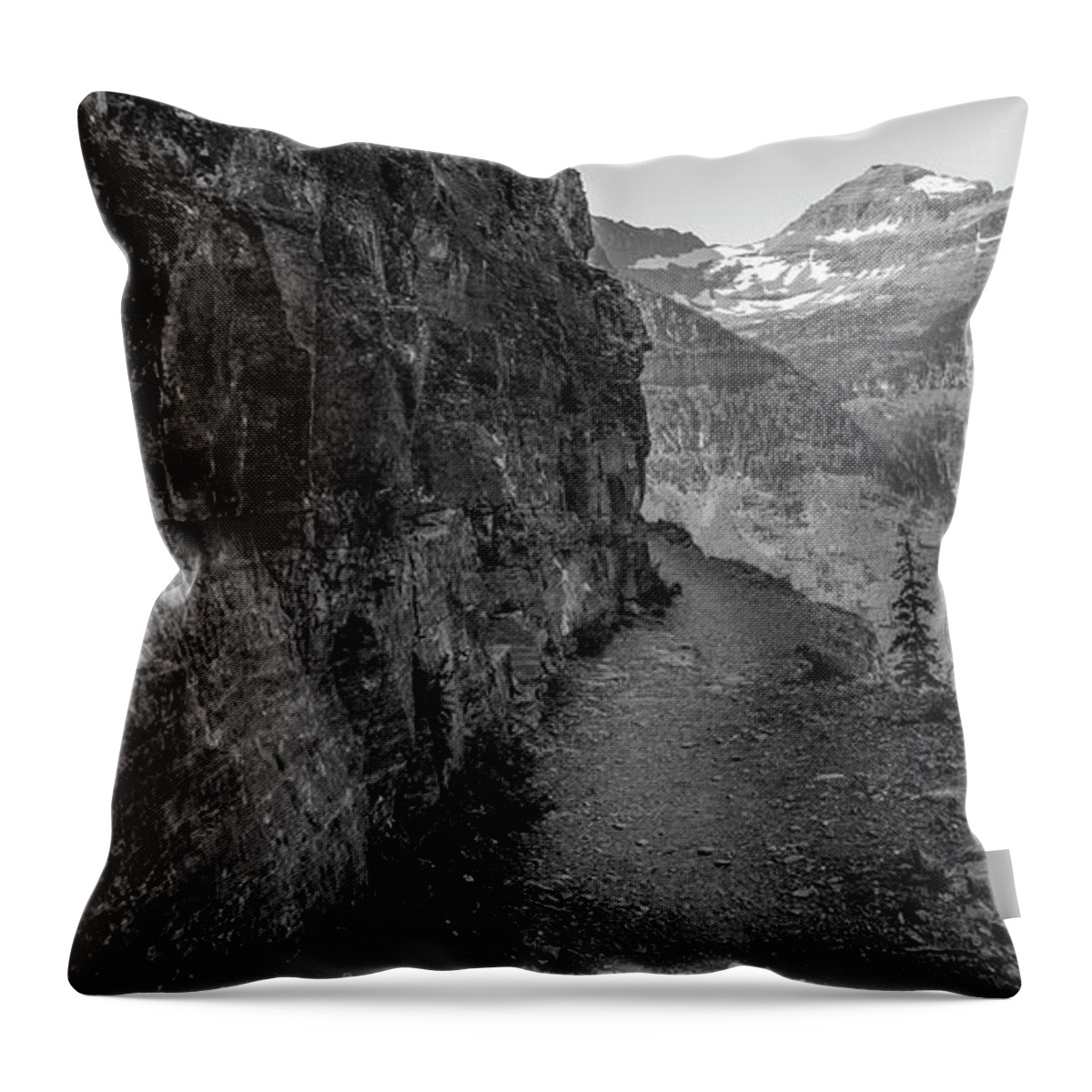 Glacier Throw Pillow featuring the photograph Highland Trail Black and White in Glacier National Park by John McGraw