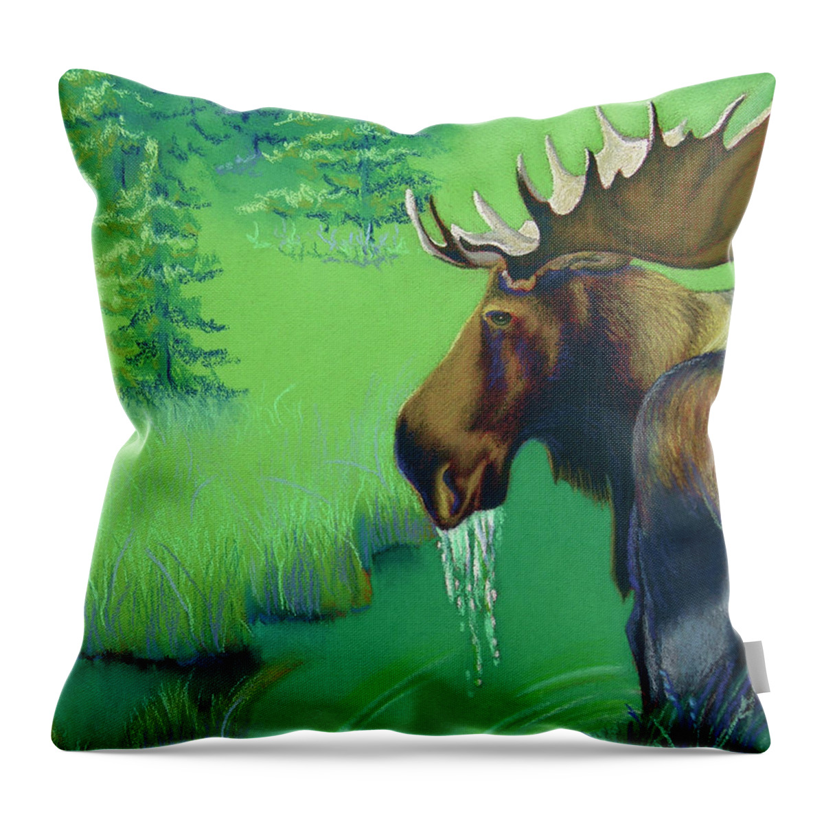 Moose Throw Pillow featuring the pastel Highlands by Tracy L Teeter 