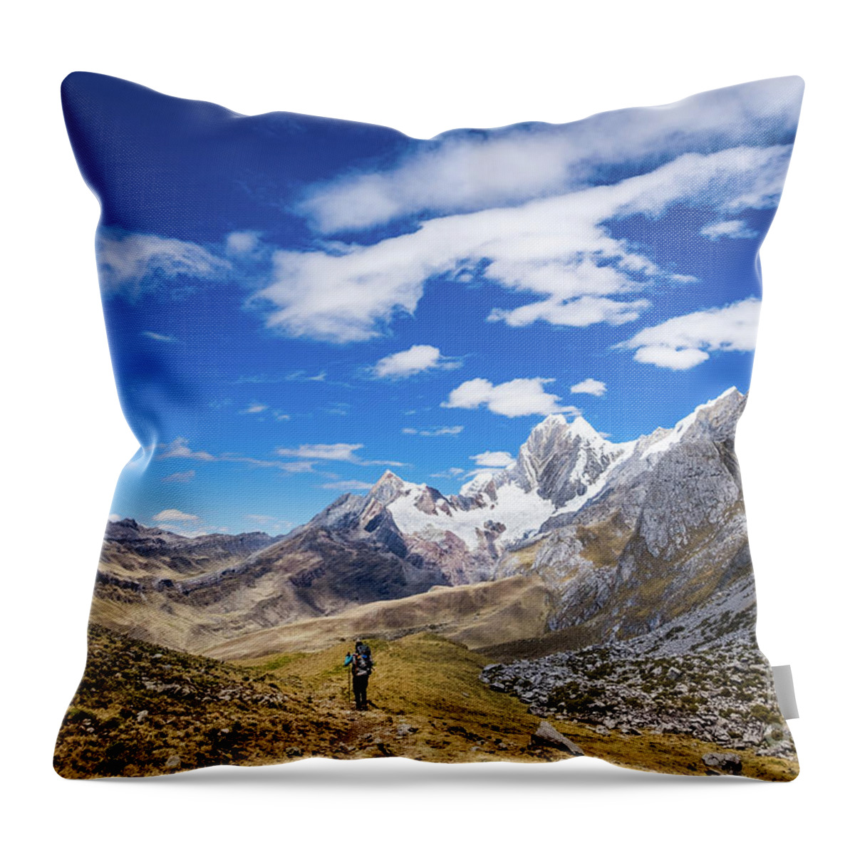 Huayhuash Throw Pillow featuring the photograph Hiking the Huayhuash by Olivier Steiner
