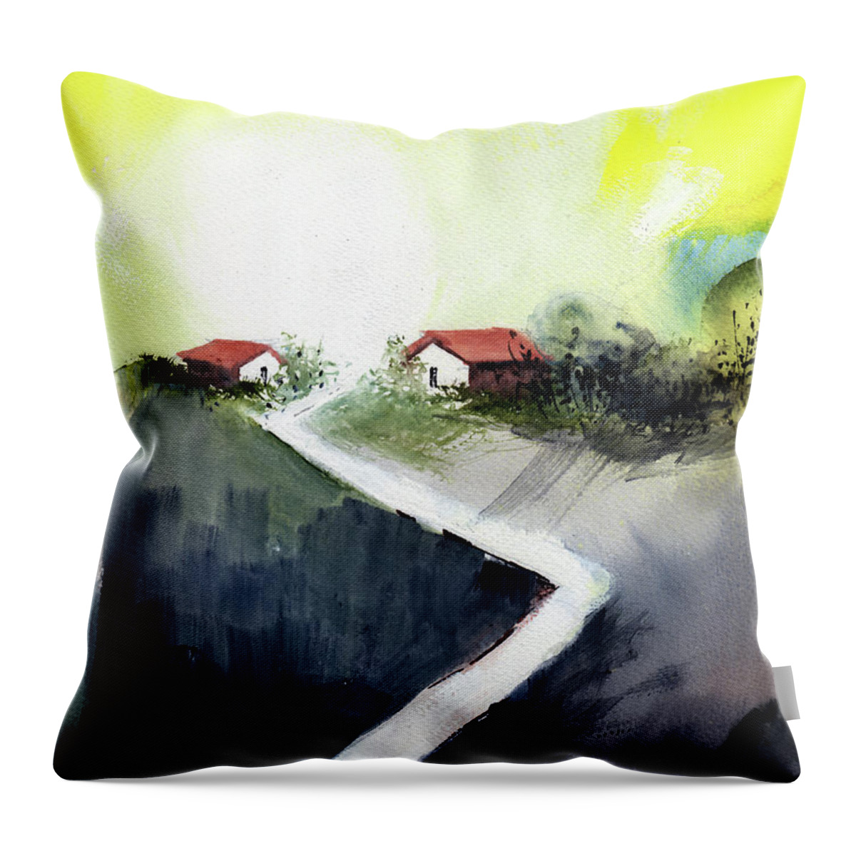 Nature Throw Pillow featuring the painting Hill Top by Anil Nene