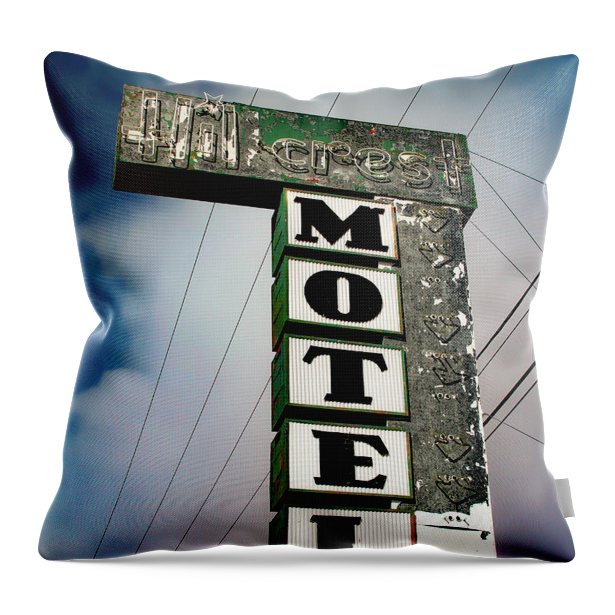 Hillcrest Motel Throw Pillow featuring the photograph Hillcrest Motel by Bonnie Follett