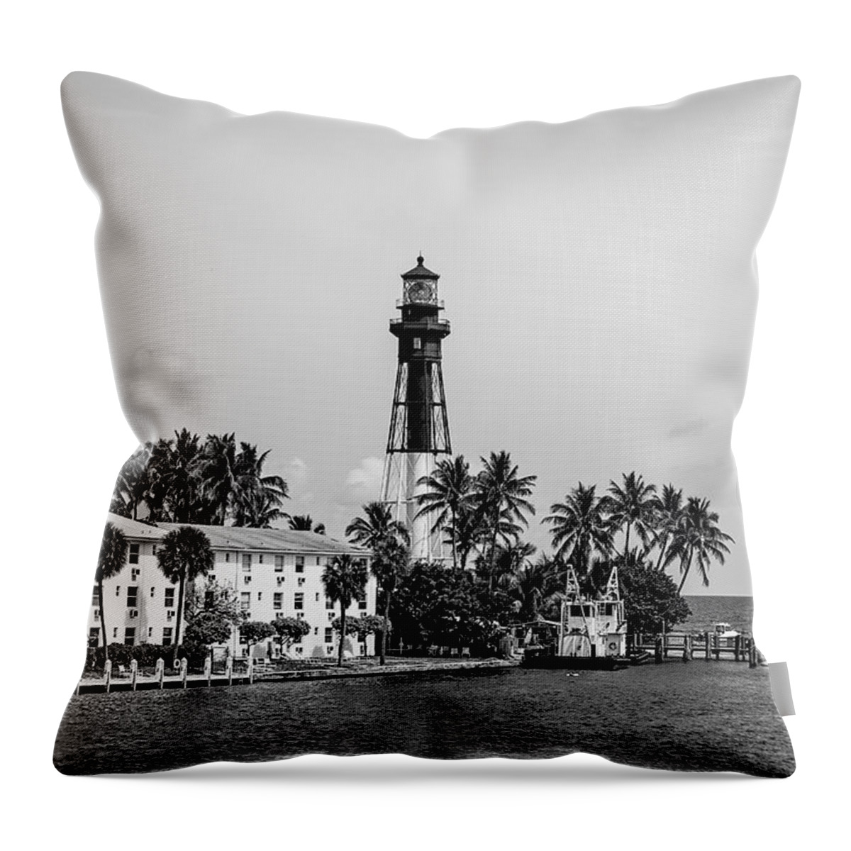 Lighthouse Throw Pillow featuring the photograph Hillsboro Inlet Light - BW by Scott Pellegrin