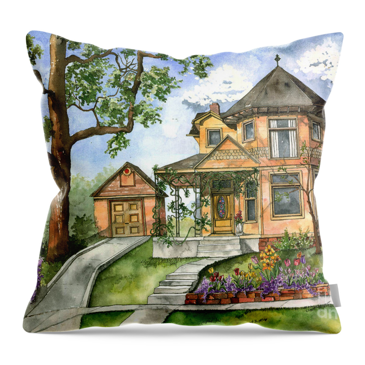 Vintage House Throw Pillow featuring the painting Hilltop Home by Shelley Wallace Ylst