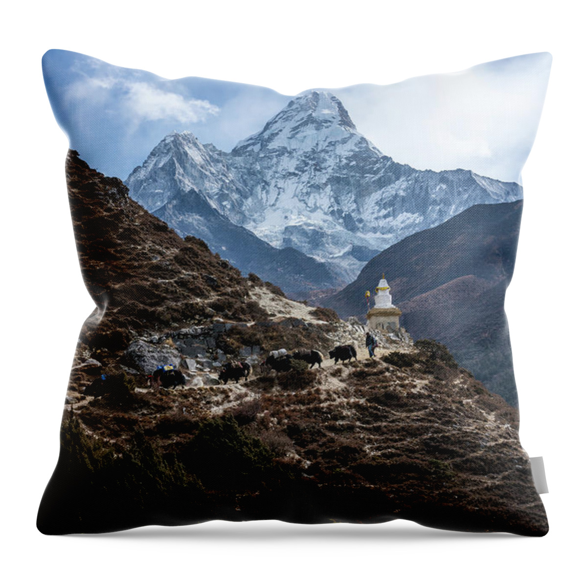 Ama Dablam Throw Pillow featuring the photograph Himalayan Yak Train by Mike Reid