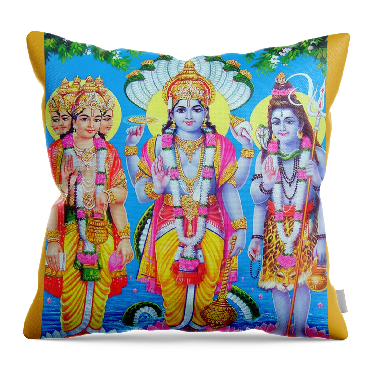Hindu Trinity Throw Pillow featuring the digital art Hindu Trinity Brahma Vishnu Shiva by Magdalena Walulik