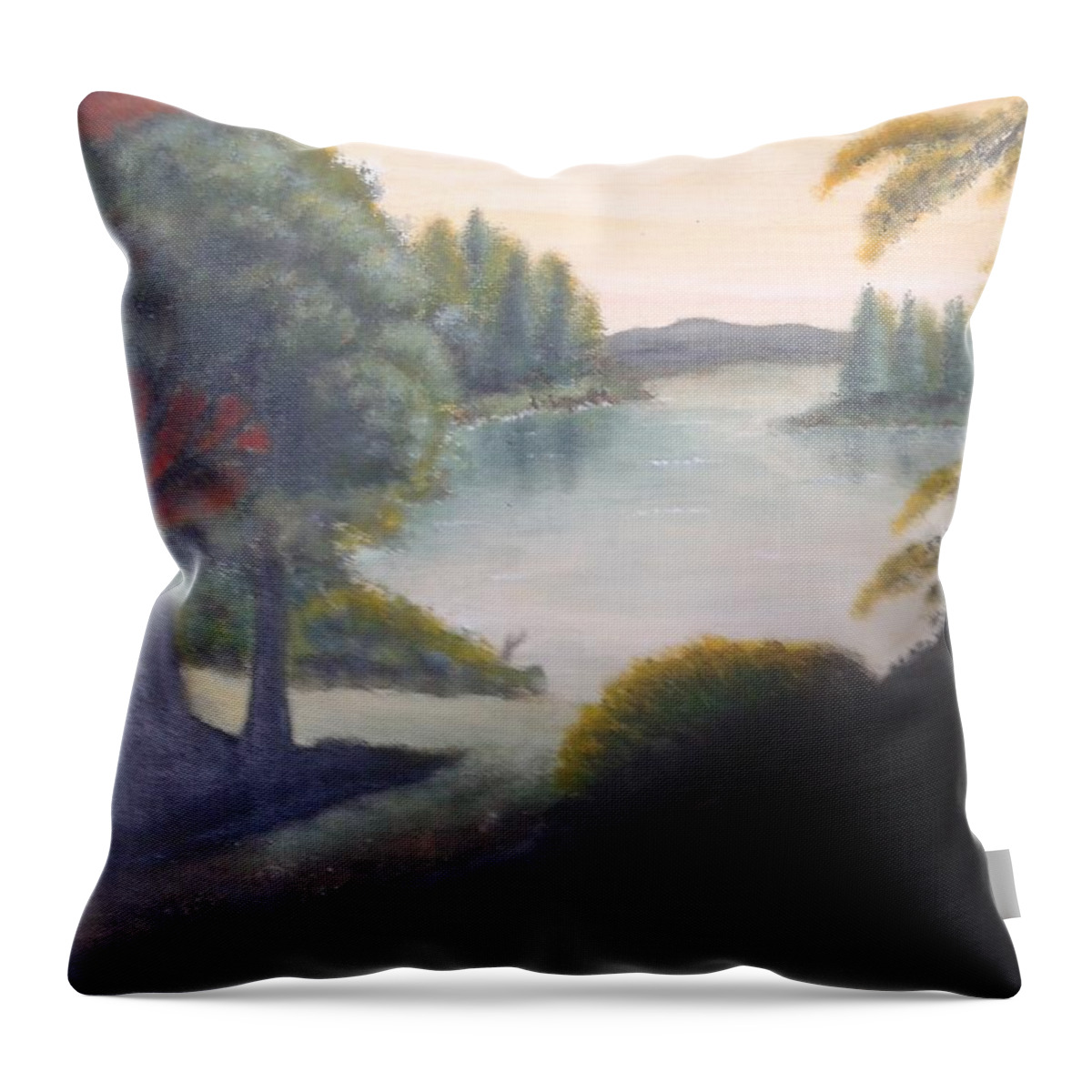 Lake Dusk Shade Tree Throw Pillow featuring the painting Hint Of A Lake by Luca Pisanu