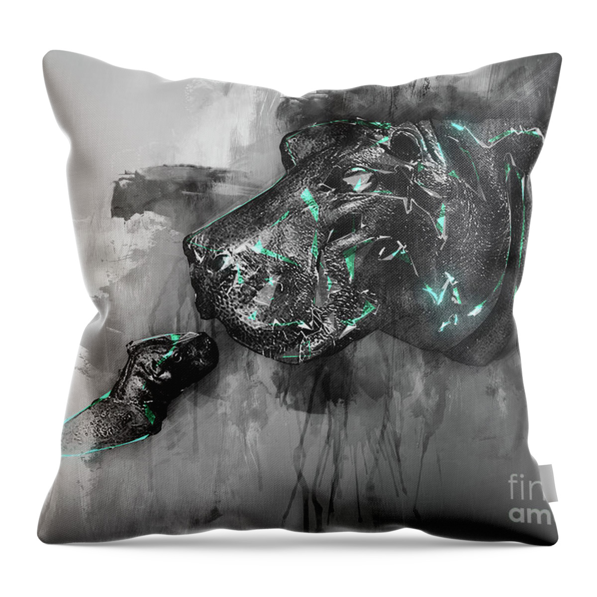 7s Flex Throw Pillow featuring the photograph Hippo Love monochrome by Jack Torcello
